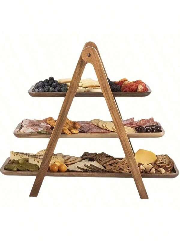 3-Tier Wooden Serving Tray, Acacia Hardwood, No Power Required, Kitchen Organizer, Buffet Display Stand For Home, Hotel, Restaurant
