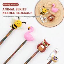 8pcs LOOEN Animal Knitting Needle Caps - Cute Bee, Sheep, Flamingo, Owl Needle Tip Protectors, Durable Colorful Plastic Needle End Covers For Knitting, Crochet, DIY Crafts, Knitting Accessories | Playful Design | Vibrant Colors - Multicolor - View 2