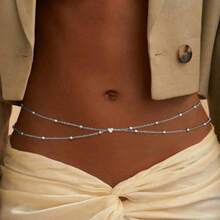 1 件女式简约双层铜珠心形性感身体链，多层身体链腰链