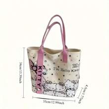 Sanrio Hello Kitty Bag Women's Large Capacity Tote Bag Travel Shoulder Handbag,Sanrio Hello Kitty Canvas Handbag, Cute KT Tote Shoulder Bag, Cartoon Versatile Tote Bag, Large Capacity Commuter Bag, Suitable For Travel, Back To School, Commuting