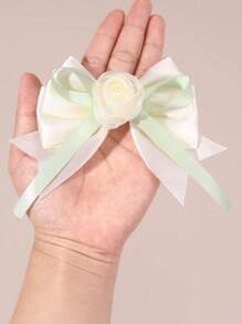1 pieza Broche de pelo con lazo blanco, rosa y verde para niñas, accesorios de pelo con flor de tela, accesorios de pelo de terciopelo para uso diario de niñas