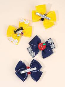 4 pezzi Accessori per il ritorno a scuola, fiocchi per capelli decorativi in cartone animato, mollette per unghie a forma di mela colorata, fermagli per decorazione a cerchio, accessori per i capelli carini per bambini piccoli, regali per feste di ritorno