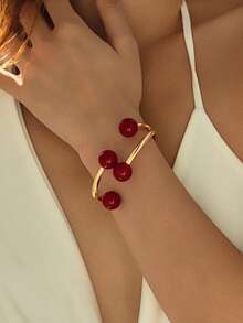 1pc Fashionable Faux Pearl Bracelet, Suitable For Everyday Wear - Burgundy - View 1