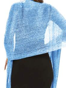 Chal metálico azul claro con brillo, elegante, delgado y transpirable con flecos, chal exterior para vestidos de fiesta y banquete de mujer - azul cielo - Ver 3