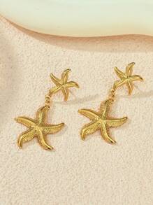 1 par de pendientes tipo botón con formas de corazón, estrella de mar, sol, floral y geométricas en tono dorado de acero inoxidable, adecuados para uso diario, playa, fiesta y vacaciones, gran regalo para amigos