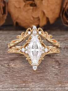 2 piezas Anillos con diseño de corona de reina de estilo elegante, con forma de rombo y circonita cúbica, adecuados para fiestas, vacaciones, cumpleaños, citas