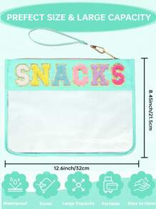 Fashionable Snack Storage Bag, Outdoor Travel Cosmetic Bag, Portable Women's Clutch Bag Storage Bag, Letter Printed Makeup Bag, PVC Waterproof Portable Cosmetic Storage Bag Toiletry Bags Summer Travel Essentials For Beach Vacation Holiday School Supplies Dorm Essentials Back To School Purse Travel Accessories Summer Beach Bag Tote Bag Wallet MakeUp Bag Car Accessories
