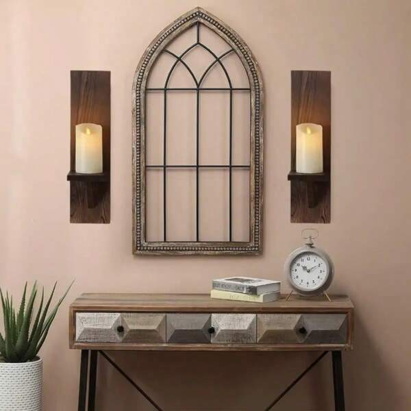 1 pieza Nuevo soporte de pared de madera de doble capa creativo para velas y jarrones, apto para sala de estar, dormitorio, soporte de vela de madera vintage, estantería de almacenamiento montada en la pared, estantería para exhibir jarrones, entrada