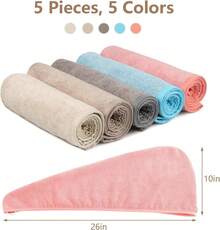 Euuztu AIDEA Microfiber Hair Towel Wrap, 5 Pack Hair Turbans, Absorbent Quick Dry Hair Towel Wrap All Hair Types Anti Frizz, 26*10 - 灰色 - 查看 2
