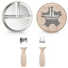 Plato de acero inoxidable para bebé con tenedor y cuchara, plato para bebé con ventosa, plato para niños con ventosa, plato para niños con divisores, irrompible, apto para lavavajillas - Multicolor - Ver 11