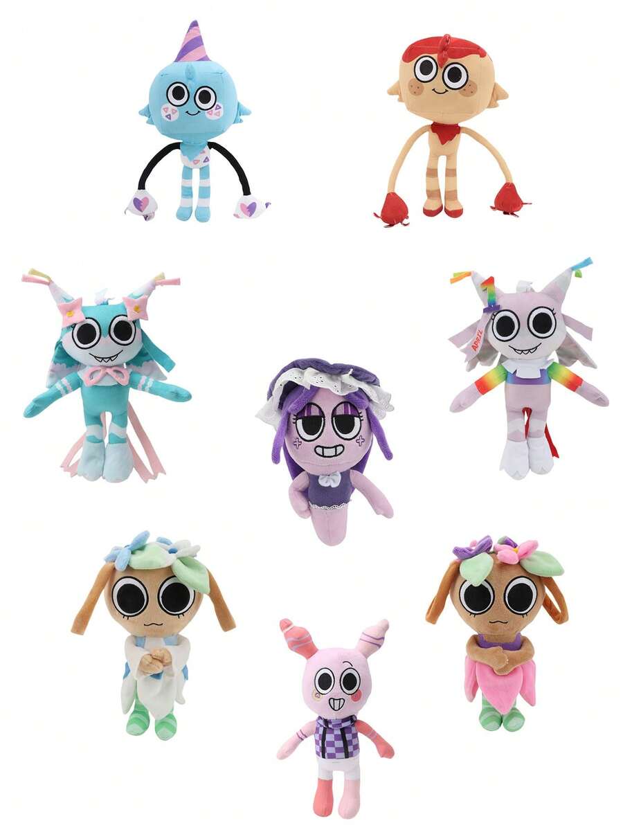 Dandy's World 毛绒玩具趣味派对玩偶 Goob 特别款意大利面 Goob Blossom Buddy Yatta Bassie Belle Basket Bassie 娃娃装饰创意礼物，适合儿童生日派对家居女孩房间装饰游戏收藏家 - 彩色 - 查看 1