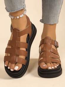 Women's Flat Sandals, New Summer Thick Bottom Black Sandals, Roman Style Sandals, Non-Slip Versatile Fashion Casual Beach Sandals - Brown - View 3