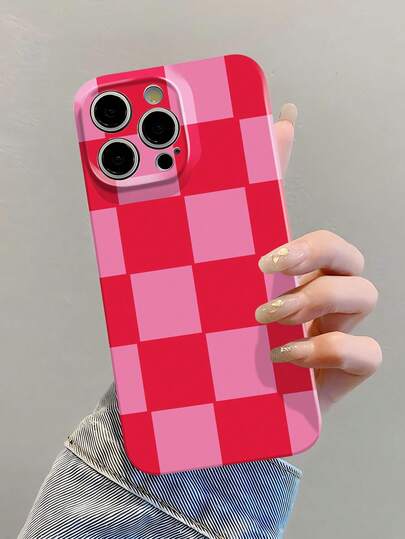 Carcasă de telefon rigidă, perforată, cu model în carouri, lucioasă, compatibilă cu 11/12/13/14/15/16pro Max, rezistentă la șocuri, la căderi și la zgârieturi