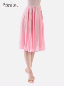 DonsGirl 1 Stück Damen eleganter fließender Chiffon Ballettrock in hellem Rosa von DonsGirl, wadenlanger Rock mit elastischem Bund für Bauchtanz, Prinzessin Party Cosplay Aufführungskostüm Tanzbekleidung