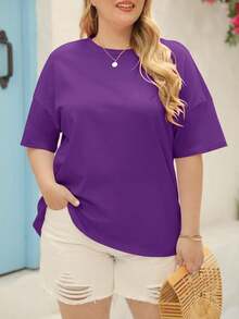 Women's Plus Size Oversized T Shirt Half Sleeve Crew Neck Summer Tunic Top - 紫色 - 查看 3