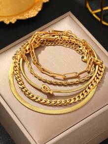 5 pièces Set de bracelets minimalistes multicouches en acier inoxydable