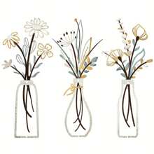 3 Pcs- Wall Sign Decoration,Metal Flowers Wall Arts , Minimalist Iron Flower Vase Wall Art, Metal Wire Decoration, Rustic Farmhouse Decor Beige Minimalist Flower Wall Decors For Living Room Bathroom Bedroom Dining Room-Housewarming Gifts Room Decor Bedroom Decor Home Decor