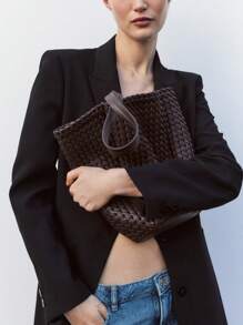 Bolso tipo cubo con efecto tejido, nuevo diseño de moda de bolso de mano, bolso de hombro, bolso de diseñador de tote pequeño para mujer