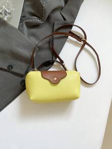 Mini bolso de moda nuevo con diseño de color contrastante, hecho de tela de nailon impermeable, incluye bolso de hombro, bolso cuadrado y bolso de cesta de verduras, adecuado para ir al trabajo, fiestas y vacaciones en invierno - Butter Yellow - Ver 9
