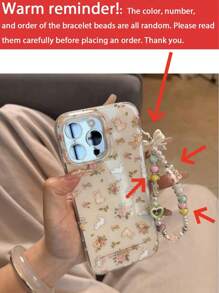 Funda de teléfono suave con flores y conejo compatible con iPhone 16 Pro Max, 15, 14 Pro, 13, 12, 11 Plus, cubierta encantadora con cadena y cordón