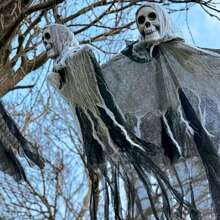 1pc Halloween Skeleton Head Gauze Prop, Horror HangingGhost Party Decor Pendant, Suitable For Outdoor HangingIndoor Decor, Horror Theme Party Decoration, BackgroundDecor,Placement, Yard Decoration