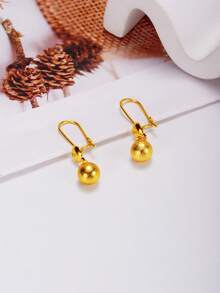2pcs Elegant 24K Gold-Plated Rust-Proof Textured Gold Ball Pendant Earrings, Suitable For Women, Party, Ramadan, Wedding Gift - Yellow Gold - View 4