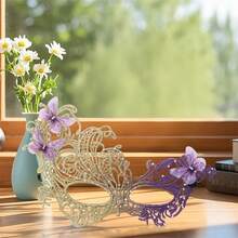Halloween Rhinestone Butterfly Mask - Sparkling Butterfly Shape With Bright Rhinestone Embellishments, For Masquerade, Cosplay Dress Up To Add Mysterious Charm, Light And Elegant, So That Your Holiday Styling Is More Dreamy And Gorgeous - Purple - View 2