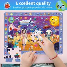 Giocattolo puzzle cognitivo 4 in 1 di ricerca e scoperta per bambini, 4 puzzle da 60 pezzi in una scatola tematici di spazio, oceano, foresta e parco divertimenti, ottimi regali per compleanni, vacanze, Natale