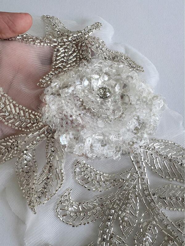 Adesivo de strass feito à mão, miçangas de costura, decoração de pedra, remendo de renda, lantejoulas de prata brilhantes, miçangas de cristal, acessório justo para vestido de noiva, roupas decorativas faça você mesmo (1 peça)