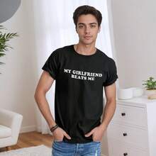 My Girlfriend Me Funny T-Shirt Print Short Sleeve T-Shirt T Shirt Black T Shirt Printed Short Sleeve T-Shirt For Summer Graphic Tees Graffiti Shirt Round Neck Oversized T Shirt Sleeve Casual T-Shirt, Street Hip Hop Style T-Shirt 100% Heavy Cotton All-Season Wear Individuality Unisex Top Gifts For Girlfriend Boyfriend