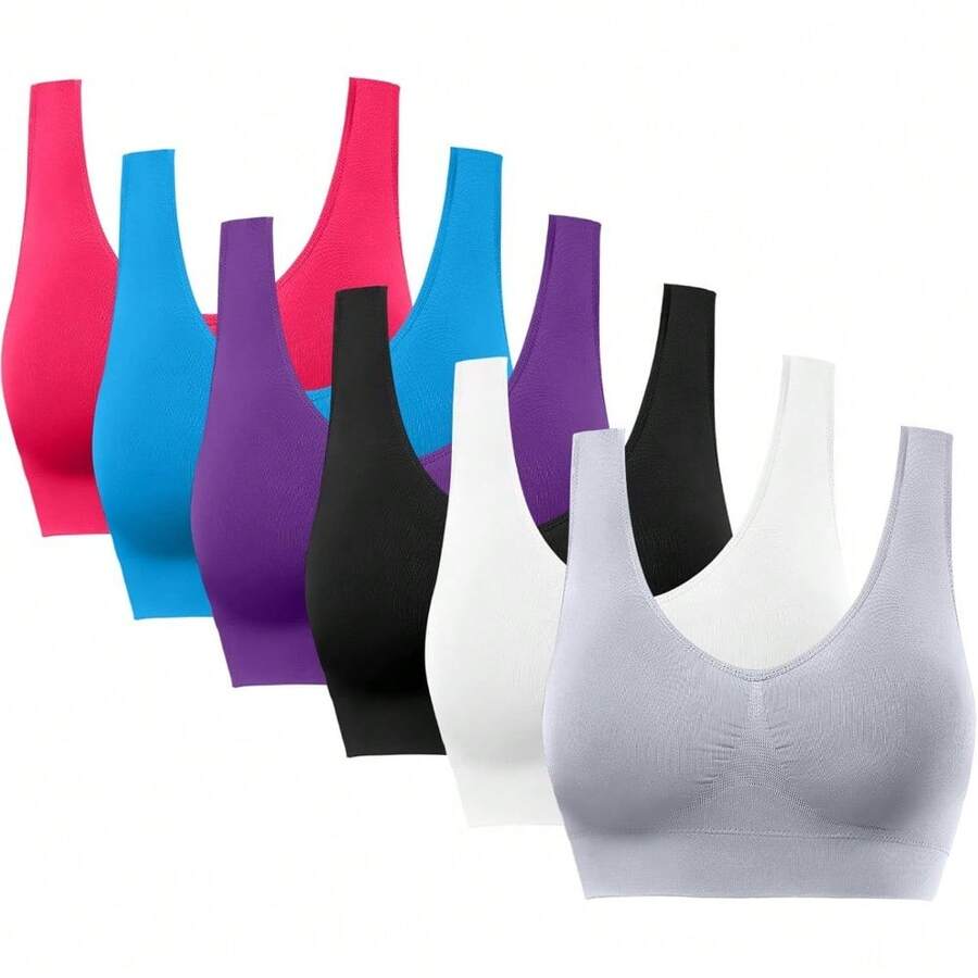 Sports Bras For Women, Seamless Comfortable Yoga Bra With Removable Pads - 08-6 Paket Hitam Putih Abu-abu Biru Ungu Mawar - View 1