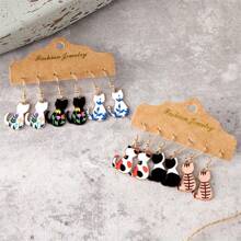 Aretes colgantes con diseño de gato de estilo floral salpicado y caprichoso, esmaltados a mano de metal con estilo de dibujos animados bohemio, accesorio de joyería adorable para mujer para uso diario, vacaciones, cumpleaños, fiesta, regalo de aniversario