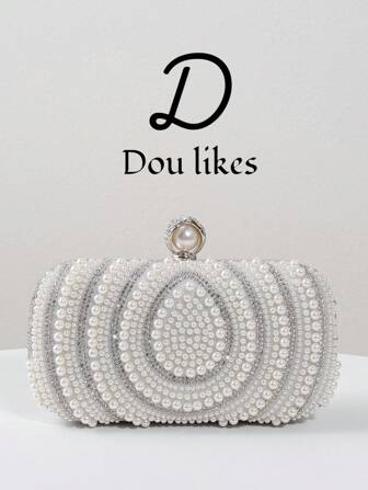 Pärlprydd festkuvertväska, elegant cheongsam-handväska, exklusiv förlovningsväska för formella tillfällen