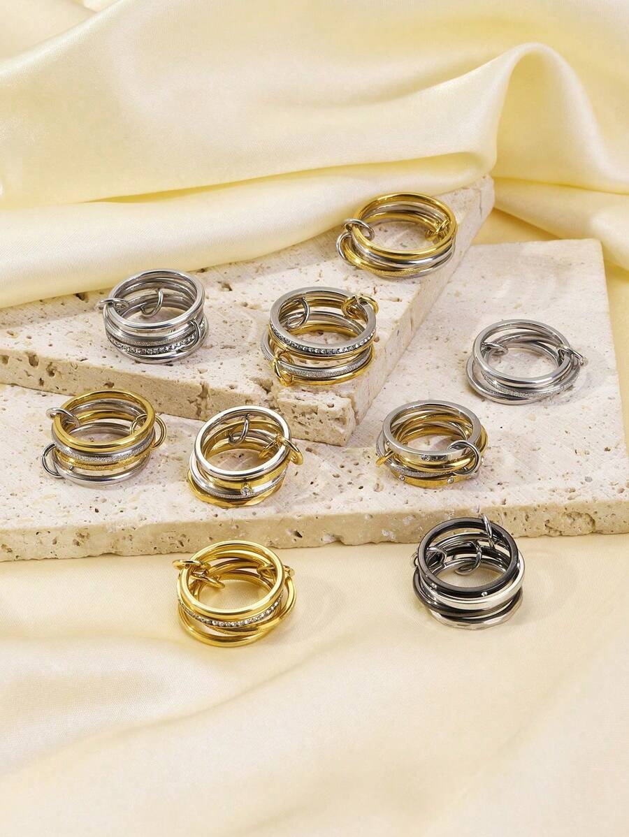 3/4pcs Stainless Steel Women Necklace & Ring Set, Stylish & Delicate Jewelry Accessories Suitable For Daily Outfit, Holidays, Dating, Engagement, Marriage, Great Gift For Lover, Family