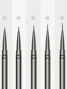 5支/套美甲线条笔，DIY绘画花卉线条笔，6/9/12/15/18mm，带金属手柄的美甲笔 - 銀色 - 查看 4