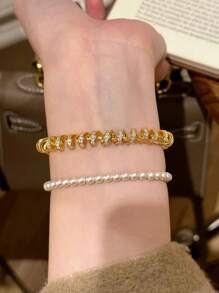 1pc Vintage Inspired Fully Rhinestone Decorated Water Wave Twisted Wire 17cm Bracelet, Luxurious Retro High-End Accessory, Heavy Weight