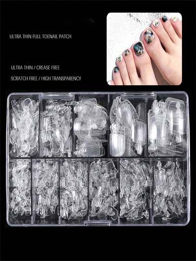 550pcs Ultra-Thin Short Full Coverage Toe Nail Tips, No Crease, No Need To Sharpen, Highly Transparent, Suitable For Professional Nail Salons And DIY Home Manicure (Transparent, Natural Color)