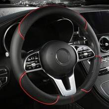 1pc PU Spliced Car Steering Wheel Cover Non-Slip Wear Resistant Suitable For All Seasons Fits 14.5-15in Diameter