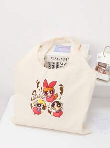 THE POWERPUFF GIRLS Cartoon Police Girl Printed Canvas Tote Bag, Large Capacity Casual Shoulder Bag, Versatile For Outdoor, Commute
