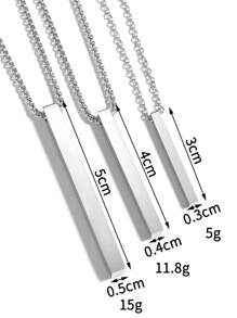 1 Pc Simple Blank Wishing Bar Pendant Necklace Charm Men Women Waterproof Dangle Vertical Cuboid Stick Stainless Steel Jewelry Gift
