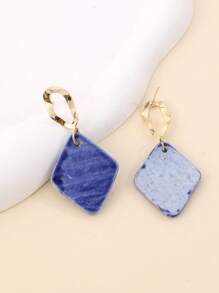 1 par de pendientes con colgante de cerámica en forma de rombo, estilo vintage y retro, color azul, adecuado para vacaciones, fiestas y uso diario