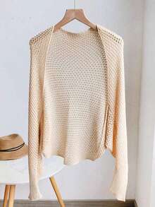 1pc Summer Chiffon Shawl, Fashionable Cardigan, Suitable For Cheongsam Or Dress, Korean Style Mesh Sleeve Design, Sun Protection Coverage,Holiday,Travel Essential - Beige - View 2