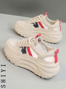 时尚百搭休闲镂空透气坡跟运动鞋 - 紅色 - 查看 2