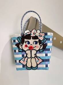 Sac à main tressé avec lèvres rouges mignonnes, sac de transport adorable, sac de rangement doux, sac d'été coloré, sac de fille à nœud, sac à main de style lolita, sac de déguisement, sac fourre-tout de style britannique, sac à main de fête sucré