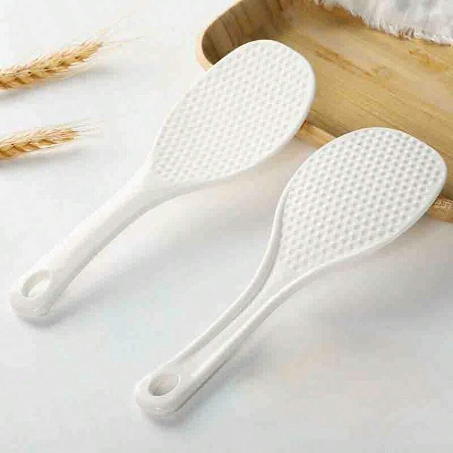 2PCS Plastic Rice Paddle Spoon Rice Scoop, Non-Stick Rice Spatula Rice Cooker Spoon Rice Serving Spoon (White A) - White - View 1