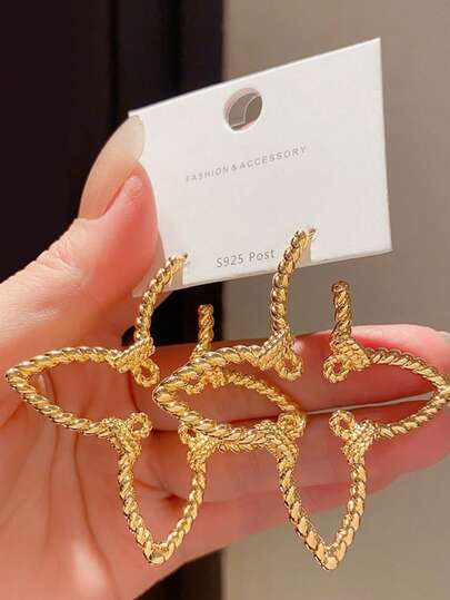 1 pièce Boucles d'oreilles florales françaises ajourées, style élégant de dame, exagéré, bijoux de haute qualité de style européen-américain de luxe ton or