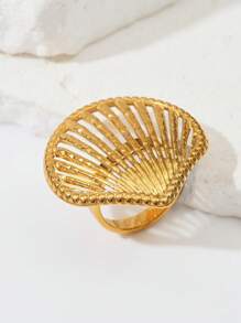 1 Peça Anel Ajustável Floral com Pérola Falsa, Concha e Estrela-do-mar, Retrô de Aço Inoxidável Dourado, Moda Verão Festa na Praia Uso Diário, Ótimo Presente para Namorada, Amiga