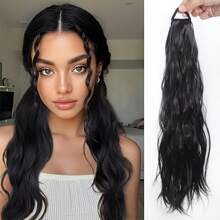 20-Inch Wavy/Straight Ponytail Wig With A Stylish Look Featuring A Korean Slouchy Layered Synthetic Curl, Thick Anti-Slip Rubber Band For A Low Ponytail