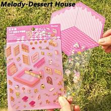 Sanrio 11pcs/7pcs/4pcs Per Set (With Tweezers), Sanrio Cute Cartoon Miniature Scene Stickers For DIY Fun 3D Micro House Decorative Craft, Scrapbooking And Planner Supplies, Pre-Cut Stickers School Supplies,Back To School