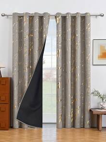 1 件黑色遮光窗帘，卡其色全遮光窗帘，弹簧人造丝遮光黑色薄膜窗帘，84 英寸长遮光窗帘，适用于卧室，也适用于客厅